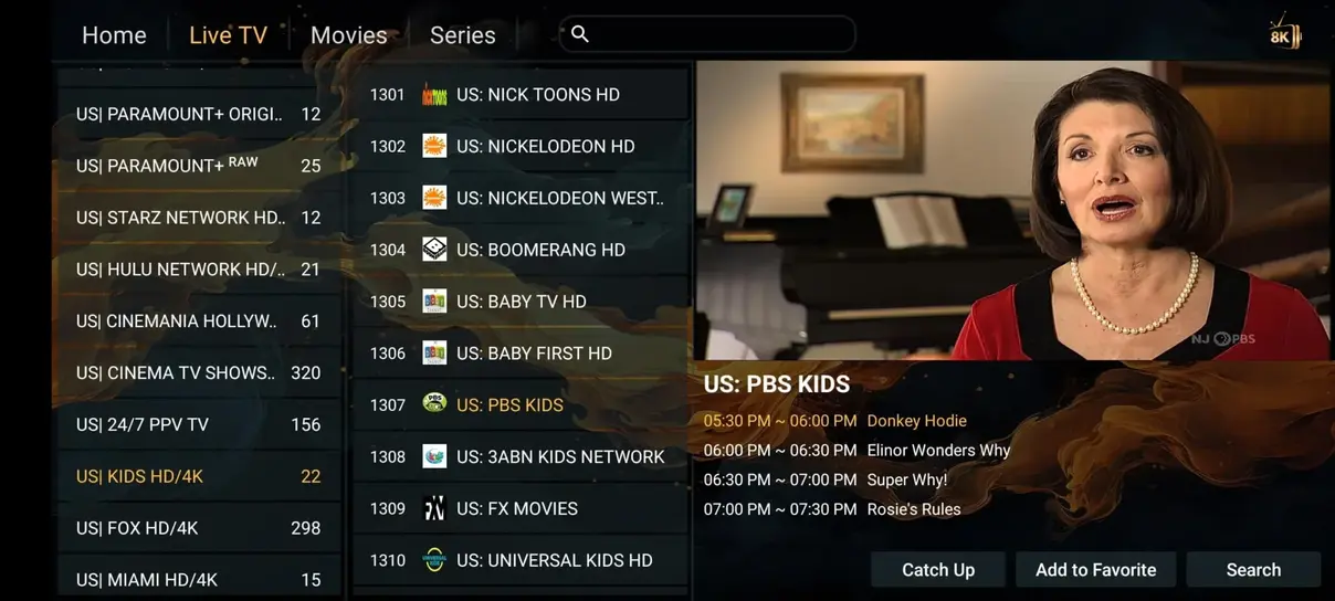 Aperçu interface IPTV Orca Pro Max 4