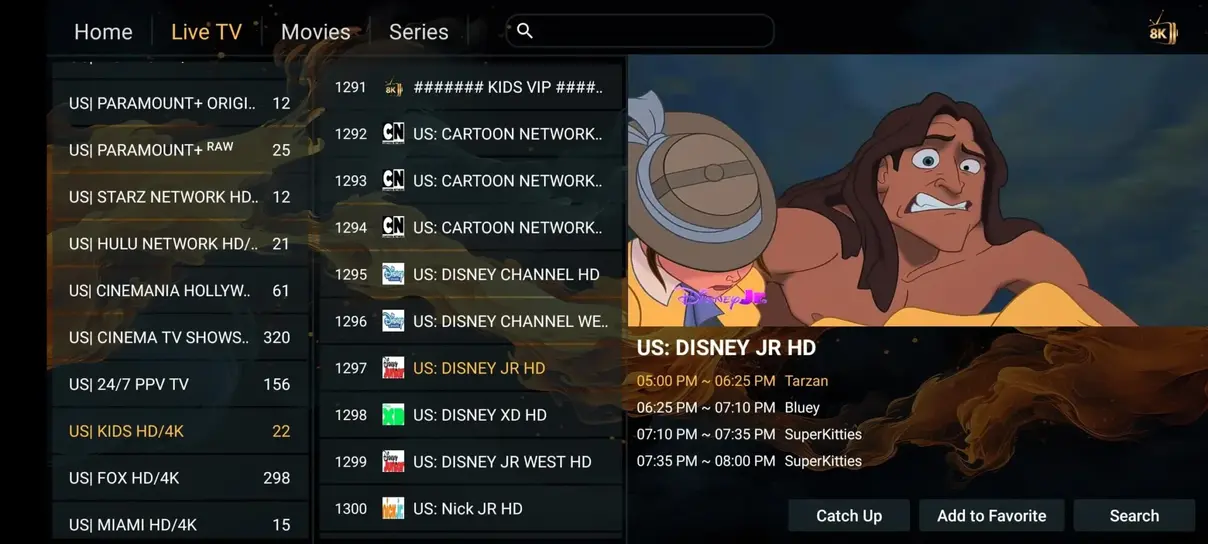 Aperçu interface IPTV Orca Pro Max 2