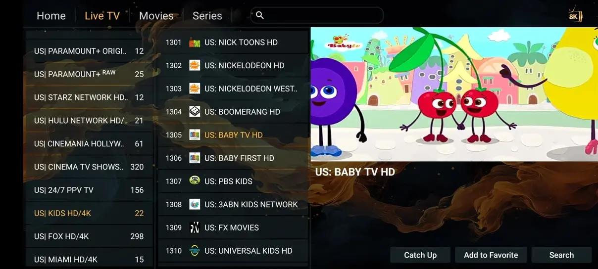 Aperçu interface IPTV Orca Pro Max 3