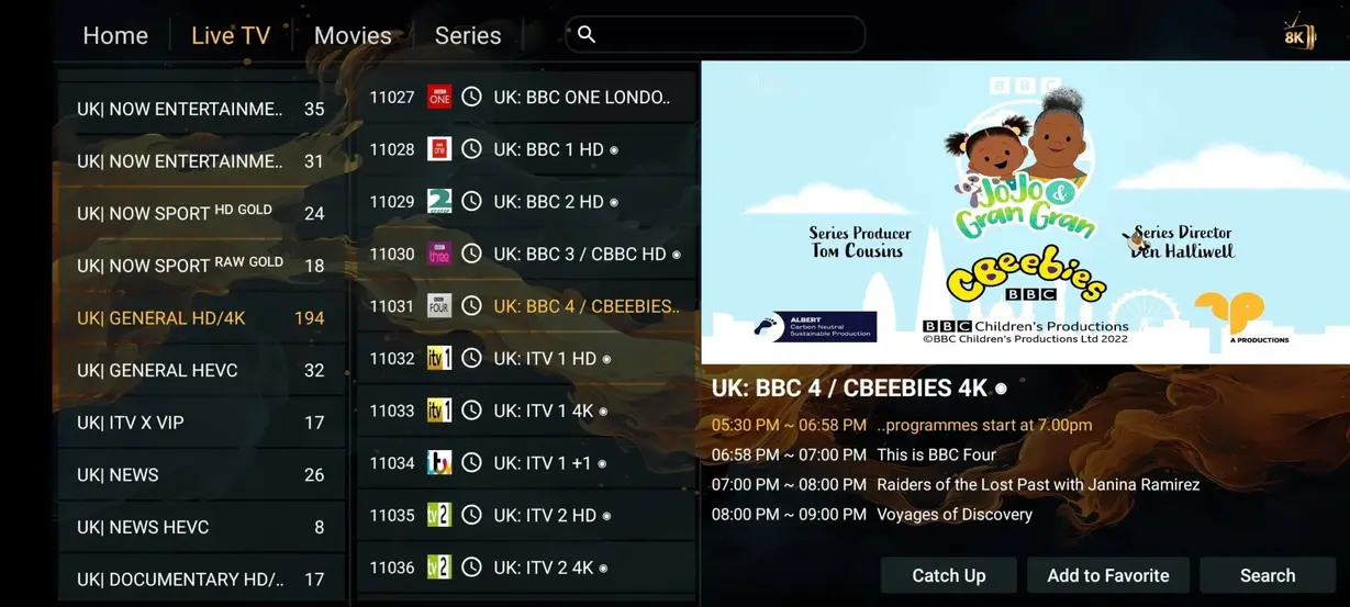 Aperçu interface IPTV Orca Pro Max 6