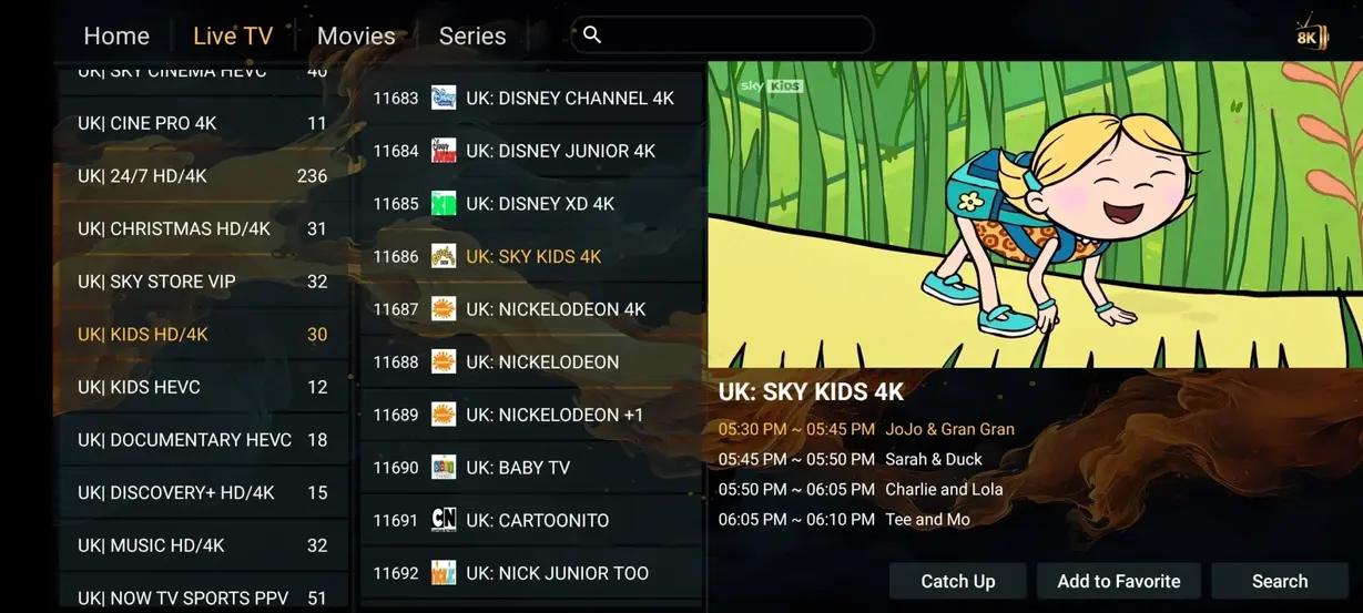 Aperçu interface IPTV Orca Pro Max 8