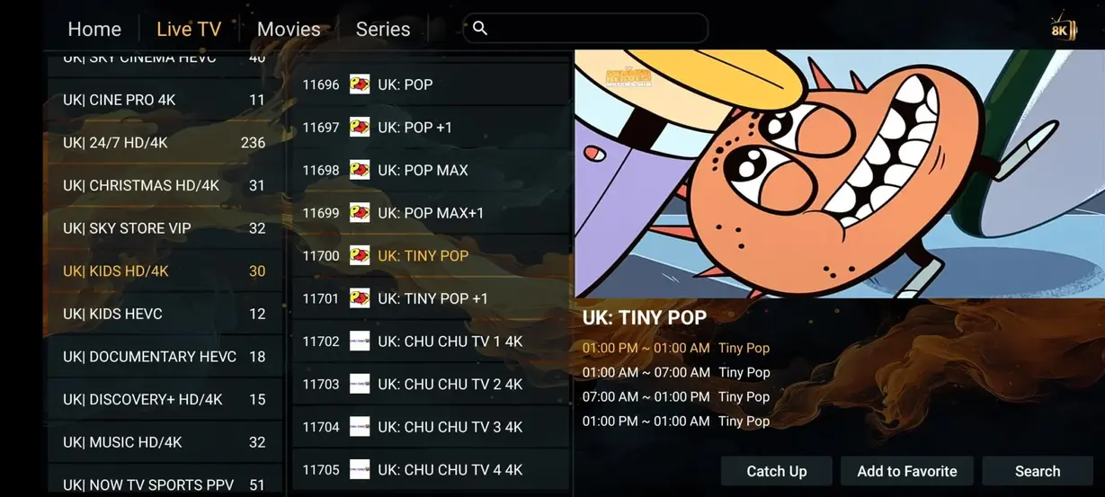 Aperçu interface IPTV Orca Pro Max 9